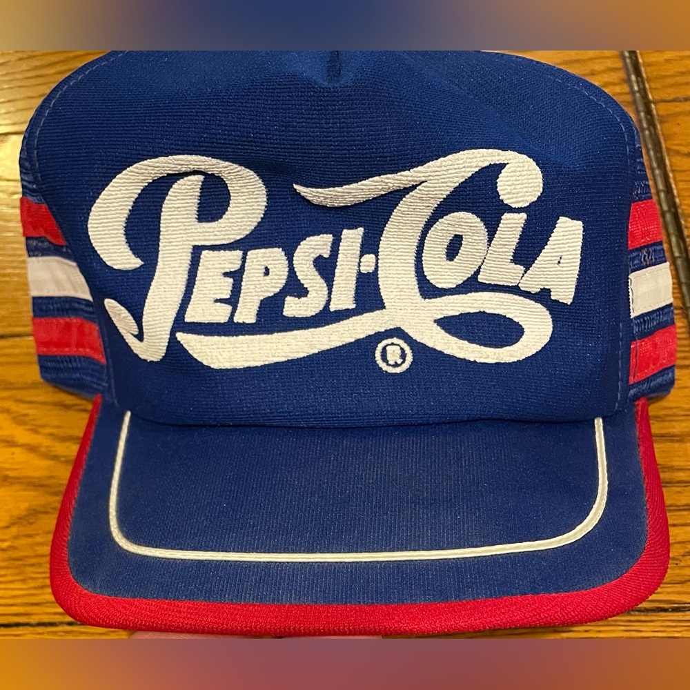 VINTAGE Pepsi-Cola 3 stripe trucker hat, blue/red, adjustable, made in USA - Picture 2 of 5